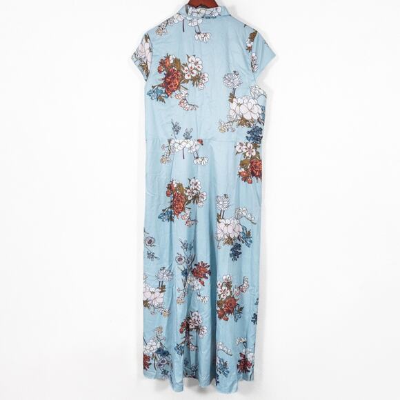 Misslook Maxi Dress Floral Blue Button Down Size XL Cottagecore - Picture 2 of 12
